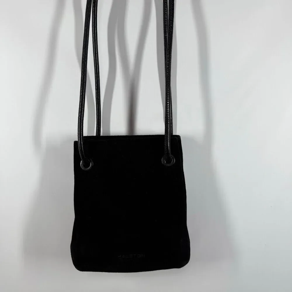HALSTON HERITAGE Woman Alism Suede Bucket Bag Black purse 9x8x3” 11” handle